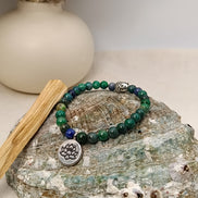 Bracelet Azurite O'NAIA Palo Santo lithothérapie clarté mentale intuition conscience chakra troisième œil
