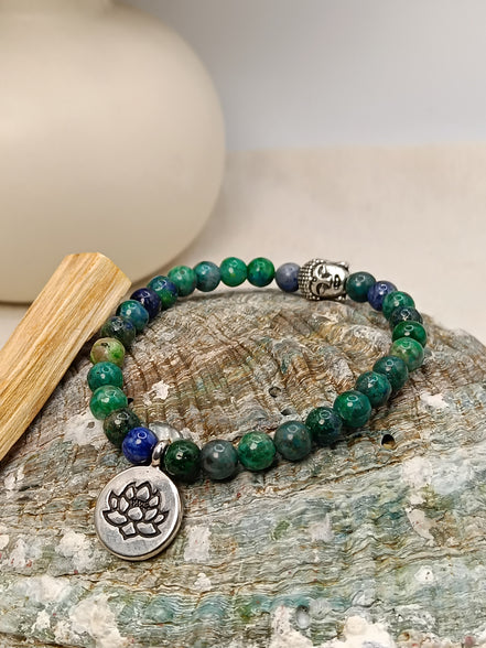 Bracelet Azurite O'NAIA Palo Santo lithothérapie clarté mentale intuition conscience chakra troisième œil
