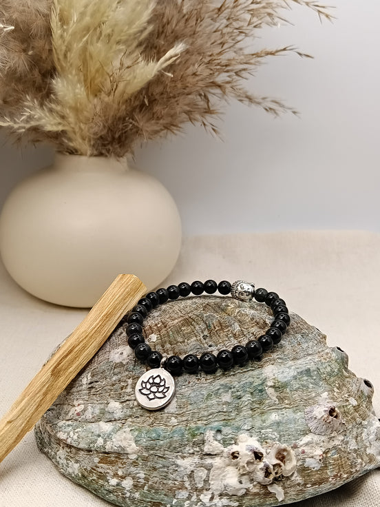 Bracelet Obsidienne O'NAIA Palo Santo lithothérapie protection ancrage clarté chakra racine
